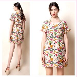 THML Colorful Retro Patterned Mini Boho Baby Doll Dress Women’s S